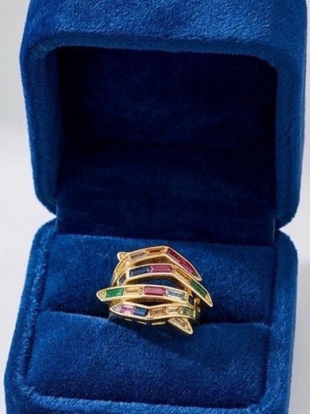 Multicolor Baguette Stackable Gold Ring - Picture 2 of 6